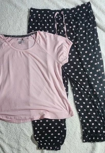 Muk Luks Pink Black Polka Dot Womens Pajama Set Size XL - Picture 1 of 22