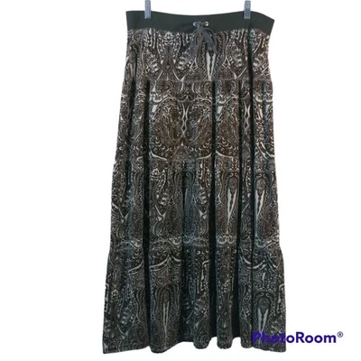 Vintage Juicy Couture Brown Paisley Y2K Velour Midi Skirt Size Small - Image 1 of 4