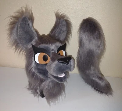 Traje de piel de lobo gris disfraz de animal parcial mascota cabeza y cola! Foto 1 de 4