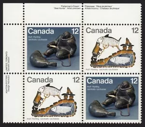INUIT HUNTING, ABORIGINAL CANADA 1977 #748-749 MNH UL Block of 4 - Picture 1 of 1