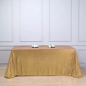90x132" Gold SEQUIN RECTANGLE TABLECLOTH Wedding Party Catering Linens SALE - Picture 1 of 8