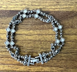 Vintage Rhinestone Double Strand Chain Bracelet 7.5" - Picture 1 of 12