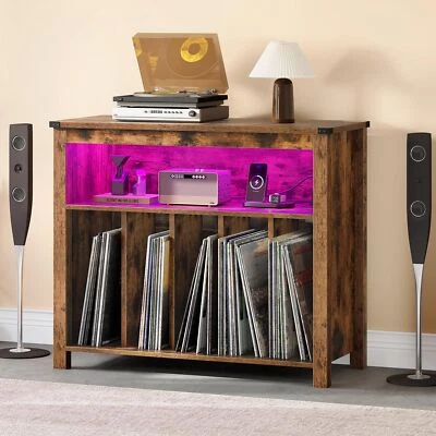 Vinyl Record Player Stand Album Turntable Cabinet with RGB LED and Power Port - Image 1 of 4