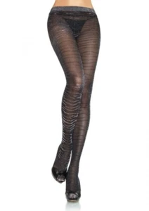 Leg Avenue Lurex Zebra Tights Black Silver Glitter One Size Style #7106 New - Picture 1 of 4