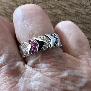 Elegant Arrow Geometric Design W/multi Colored Cubic Zirconia Copper Ring Sz 7 - Picture 1 of 9