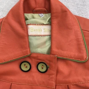 Vtg Lux Imported Turkey Bennys Orange Leather Coat Silk Lined Designer Girls 5 6 - Picture 1 of 20