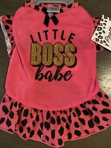 SIMPLY WAG "LITTLE BOSS BABE" rosa & schwarzes KLEID Welpe/Hund XSMALL - Bild 1 von 2