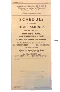 Holland-American Lines Cruise Brochure Vintage Schedule Of Thrift Sailings 1954 - Picture 1 of 3