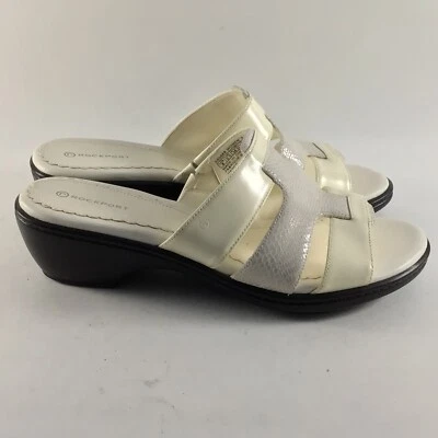 Rockport Mujer Tiras Cuero Cuña Sandalias Slides Blanco Negro Talla 8 Foto 1 de 4