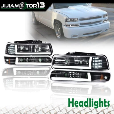 LED DRL Bar Headlights & Bumper Lamps Fit For 99-02 Chevy Silverado 00-06 Tahoe - Image 1 of 4