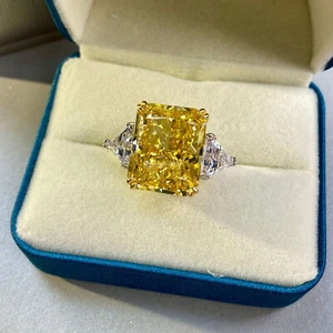 3.30ct Radiant Cut Yellow Sapphire Trilogy Engagement Ring 14k White Gold Finish - Picture 1 of 9