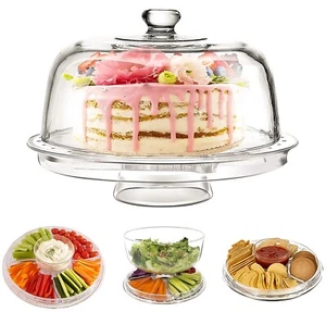 6-in-1 Cake Stand & Dome Modern Multi-Functional Design & Salad Bowl Plastic - Picture 1 of 6