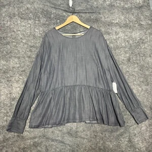 Time & Tru Top Womens Plus Size XXXL / 22 Gray Denim Chambray Babydoll NEW - Picture 1 of 10