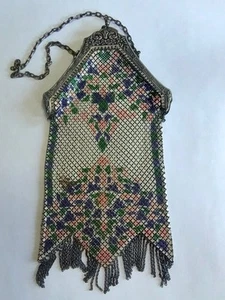Antique Mandalian MFG CO Art Deco Enameled Metal Mesh Purse Bag Damaged *READ* - Picture 1 of 8