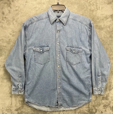 VTG Structure Blue Men's Denim Pearl Snap Shirt Sz M Blue Long Sleeve Button Up - Image 1 of 4