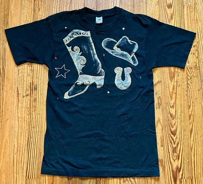 Camiseta Vaquera Polvo de Estrellas Brillo De Colección Herradura Pintada Rockabilly GLAM FOTO RARA Foto 1 de 4