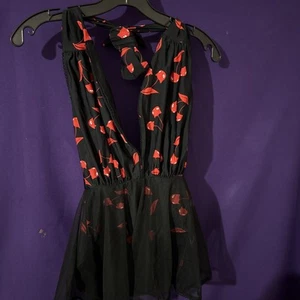 Size LARGE Emily The Strange Bathing Suit Black W/Red Cherries By Unique Vintage - Picture 1 of 8