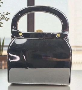 VINTAGE 1960s Bag Black Patent Leather Top Handle Purse - Picture 1 of 10