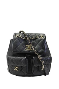 Chanel Womens Caviar Leather Dumas Quilted Strappy Mini Backpack Handbag Black - Picture 1 of 19