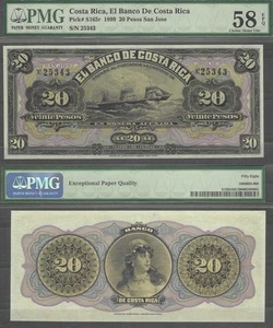 Costa Rica P-S165r 20 Pesos San Jose 1899 PMG 58 - Bild 1 von 4