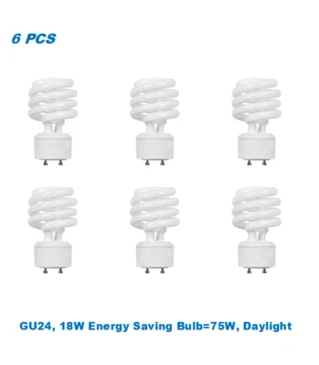 6 Bulbs, Twister GU24, 18W Energy Saving Bulb=75W, Daylight 5000K, UL Listed - Image 1 of 2