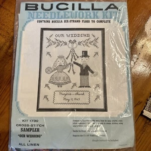 Vintage  Bucilla  Cross Stitch Our Wedding  Sampler 1730 Linen Sealed - Picture 1 of 4