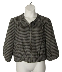 To The Max L Gray Arrow Patterned Wool Blend Short Jacket 3/4 Length Sleeves - Picture 1 of 3