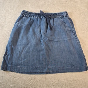 Ann Taylor Chambray Skirt Womens Small Blue Linen Drawstring Beach Western Boho - Picture 1 of 10