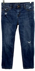 JC Penny Women Size 6/28 Mid Rise Boyfriend Crop Jean Blue Stretch Distressed - Picture 1 of 6