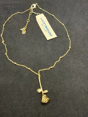 Collar Cadena Estación 16" Colgante Rosa Tallo Dorado LUCKY BRAND Nuevo con Etiquetas $45 Foto 1 de 4