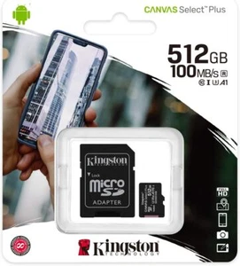 KINGSTON MEMORIA MICRO-SDCS2/512GB CLASSE 100 R A1 100MB/s R. CON ADATTATORE SD - Foto 1 di 1