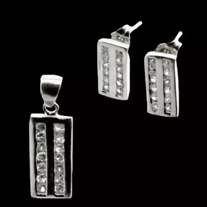 Classico di Cz Pendente Argento Set Finitura Oro Bianco - Foto 1 di 4