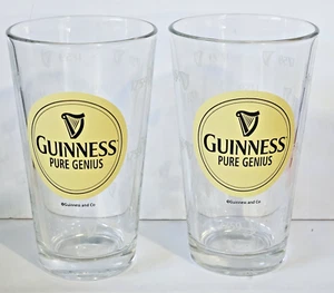 Lot of 2 Guinness Pure Genius Beer Bar Glasses 16oz 5 7/8" Tall - Picture 1 of 5