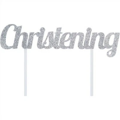 Серебряный блестящий топпер для торта для крещения товары для религиозных вечеринок серебро - Изображение 1 из 2