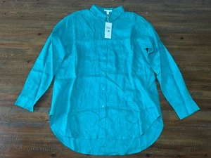 NUEVO CON ETIQUETAS Eileen Fisher Lino Orgánico Abotonable Manga Larga Talla Mediana Turquesa - Imagen 1 de 11