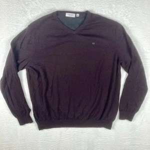 Calvin Klein CK Italian Merino Wool V-Neck Sweater Mens XL Maroon Red Preppy - Picture 1 of 6