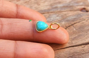 Natural Turquoise Charm Pendant -18k Solid Gold Handmade Necklace - Picture 1 of 6