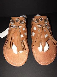 DOLCE by Mojo Moxy W. SIMBA Beaded Sz 7 M Sandals Cognac Brown - Picture 1 of 10