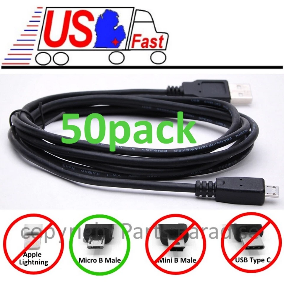 Lot50pk/pcs 6ft USB Micro 5pin Digital Camera/Phone/Charger/Sync/Data Cable/Cord - Image 1 of 1