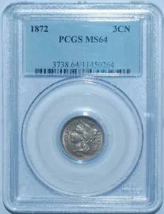 1872 PCGS MS64 Three Cent Nickel - Picture 1 of 2