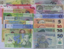 World Polymer Banknotes Set 17 Pcs Lot Different Notes From 12 Countries All UNC