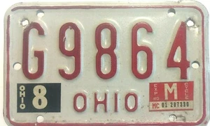 Oldtimer 1979/80 Ohio Motorrad Nummernschild G9864 abgelaufen 1980 "LESEN" - Bild 1 von 6