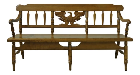 F52568EC: CUSHMAN Maple Settee Or Bench w. Eagle Back Cover