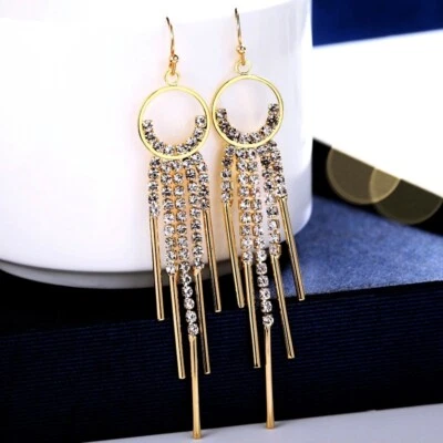 18K Yellow Gold Filled Cubic Zirconia Round Shiny Tassel Dangle Earrings - Image 1 of 4