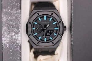 Custom Black Casioak G-Shock GA-2100 1a1 - Stainless Steel & Rubber blue - Picture 1 of 14