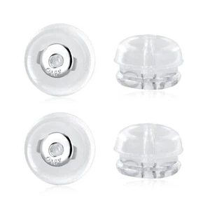 2 Pairs 14K Real White Gold Earring Backs Hypoallergenic Soft Clear Silicone ... - Picture 1 of 7