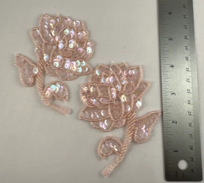 Juego de 2 apliques con cuentas de lentejuelas rosas NUEVO 4" Foto 1 de 4