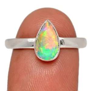 Natural Faceted Ethiopian Opal 925 Sterling Silver Ring Jewelry s.9 CR69905 - Picture 1 of 1