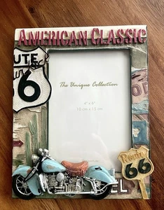 **VINTAGE** American Classic Motorcycle Resin Picture Frame - 4" x 6" - Route 66 - Picture 1 of 6
