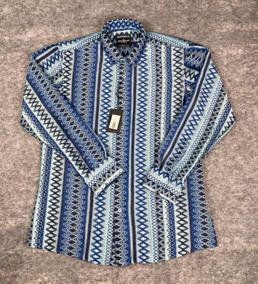 NWT Barabas Shirt Mens XL Swank Go Long Sleeve See Through Blue Knit Party Loud - Image 1 of 4